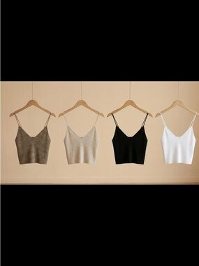 Bundle V-Neck Spaghetti Strap Knit Camisole - Black, White, Taupe, Heather Brown